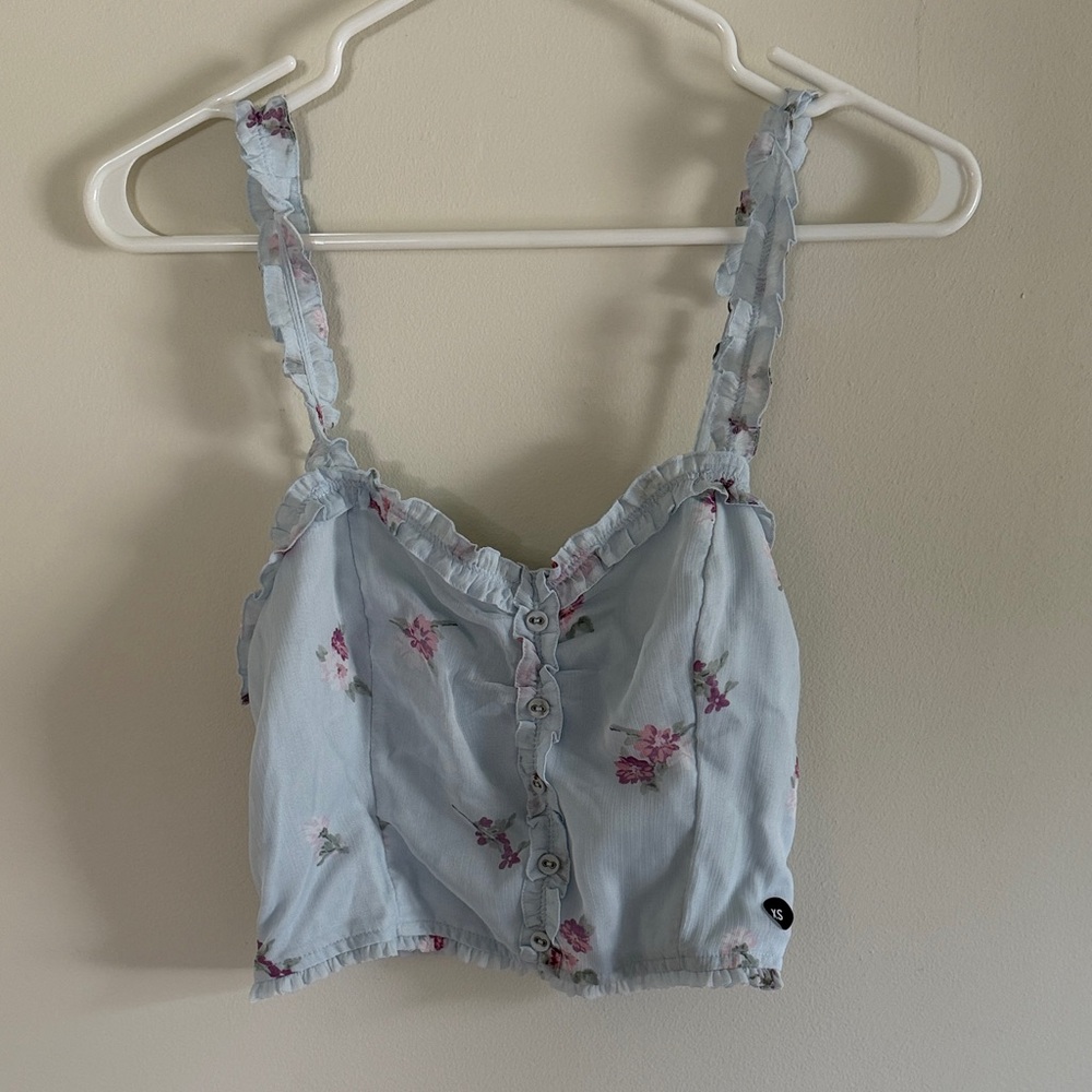 Abercrombie & Fitch Light Blue Floral Ruffle Crop Top